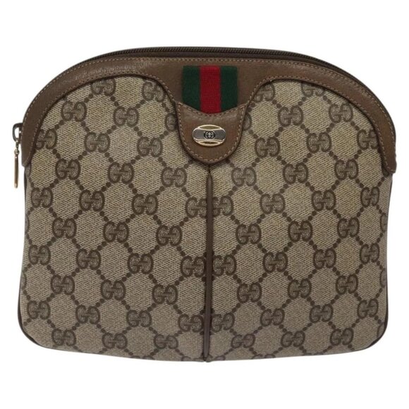 GUCCI GG Supreme Web Sherry Line Bag PVC Beige Gold - Picture 2 of 16